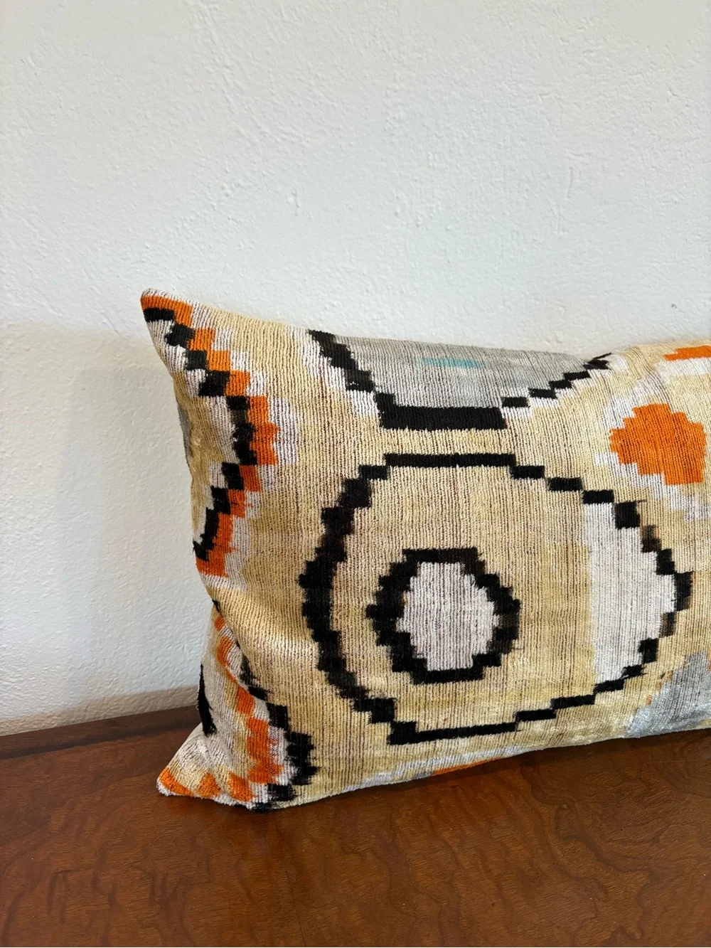 MD Home || Silk Velvet‎ Ikat Pillow Cover Sham Luxury Turkish 16 x 24 Orange Tan